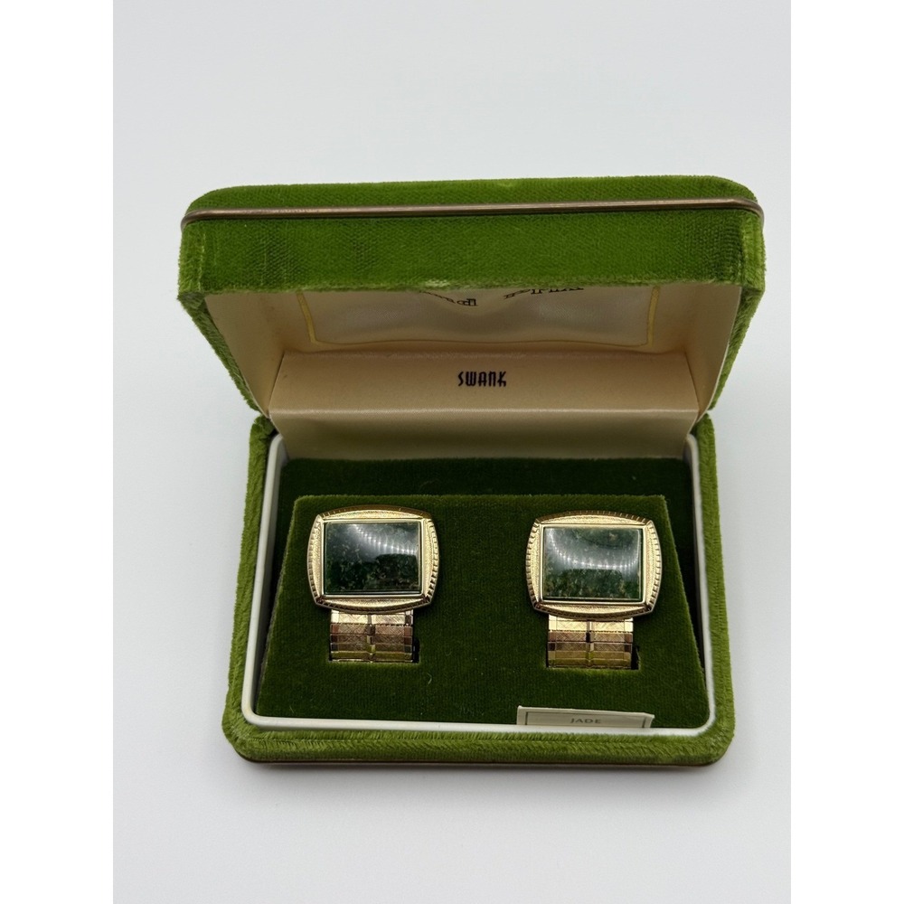 Vintage 1960s Swank Grand Prix Genuine Jade Cufflinks Box Romance of Jade MCM